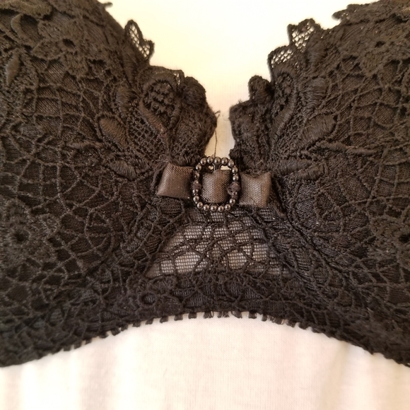 #914BB Authentic 32C Felina Lingerie Black Lace Padded Bra Matching S Thong - Picture 4 of 12